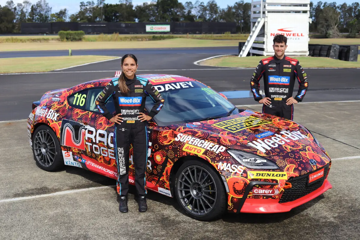 Kade Davey and Karlai Warner with Racing Together’s GR Cup Car.